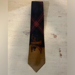Polo‎ Ralph Lauren Hand Made in USA Vintage Rare Plaid-Canoe Print Silk Tie